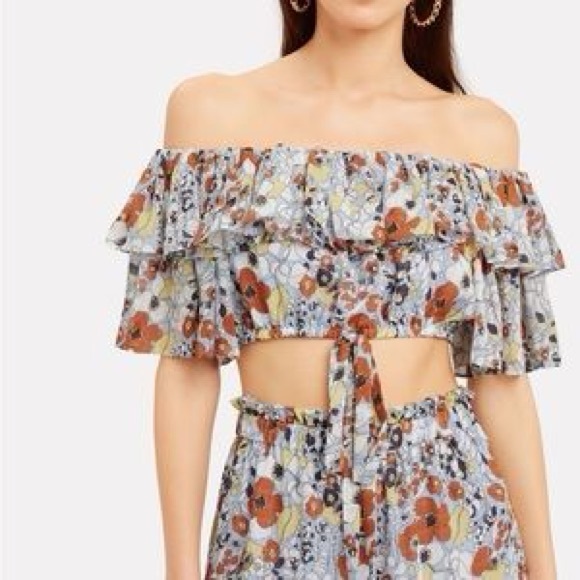 Alexis Tops - Alexis Multicolor Floral Off-Shoulder Adona Crop Top Sz. Medium